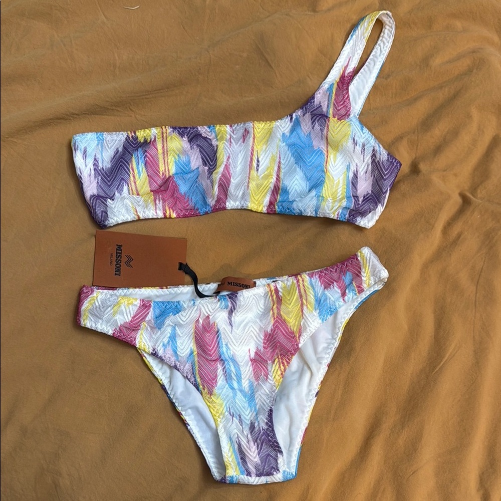 Missoni Purple, Pink, Blue and Yellow Asymmetrical Bikini